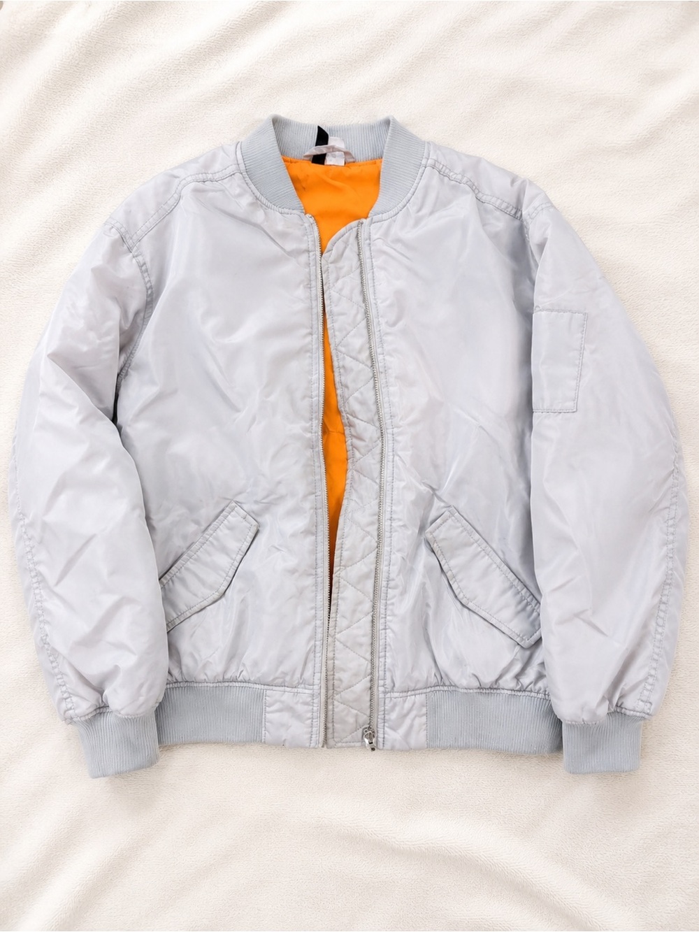 H&M Light Gray Bomber Jacket with Orange Lining